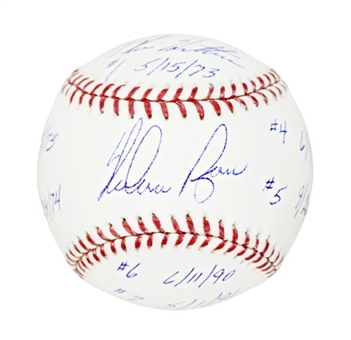Nolan Ryan Signed and Inscribed ‘7 No-Hitters’ Baseball – Eight Inscriptions 